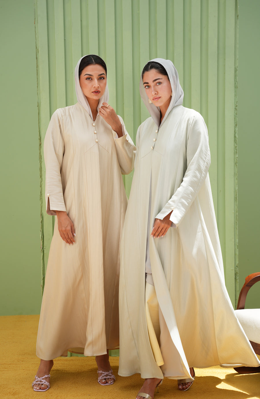 Linen silk luster daily wear abayas in soft neutrals