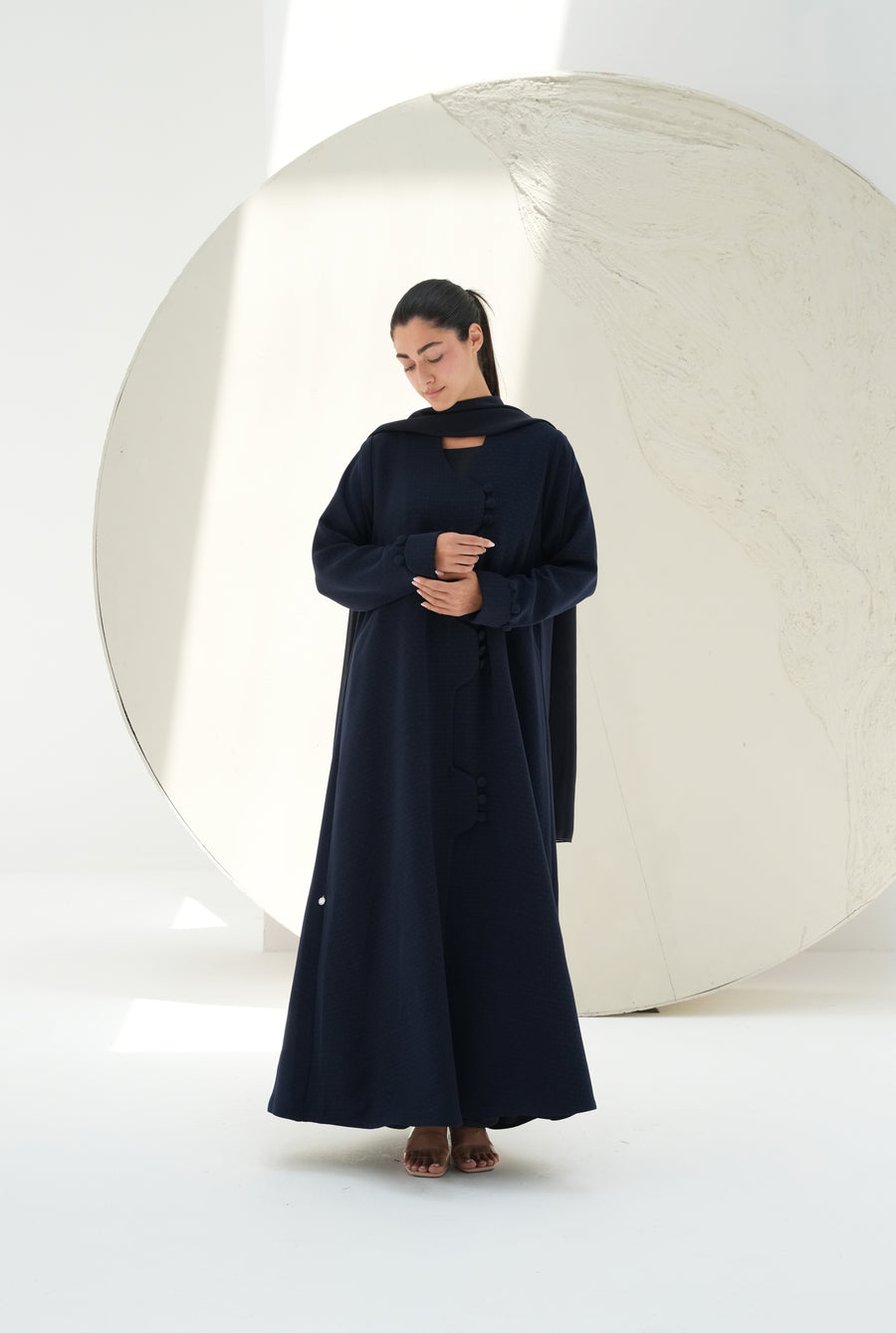 Signature weave fabric abaya in navy blue