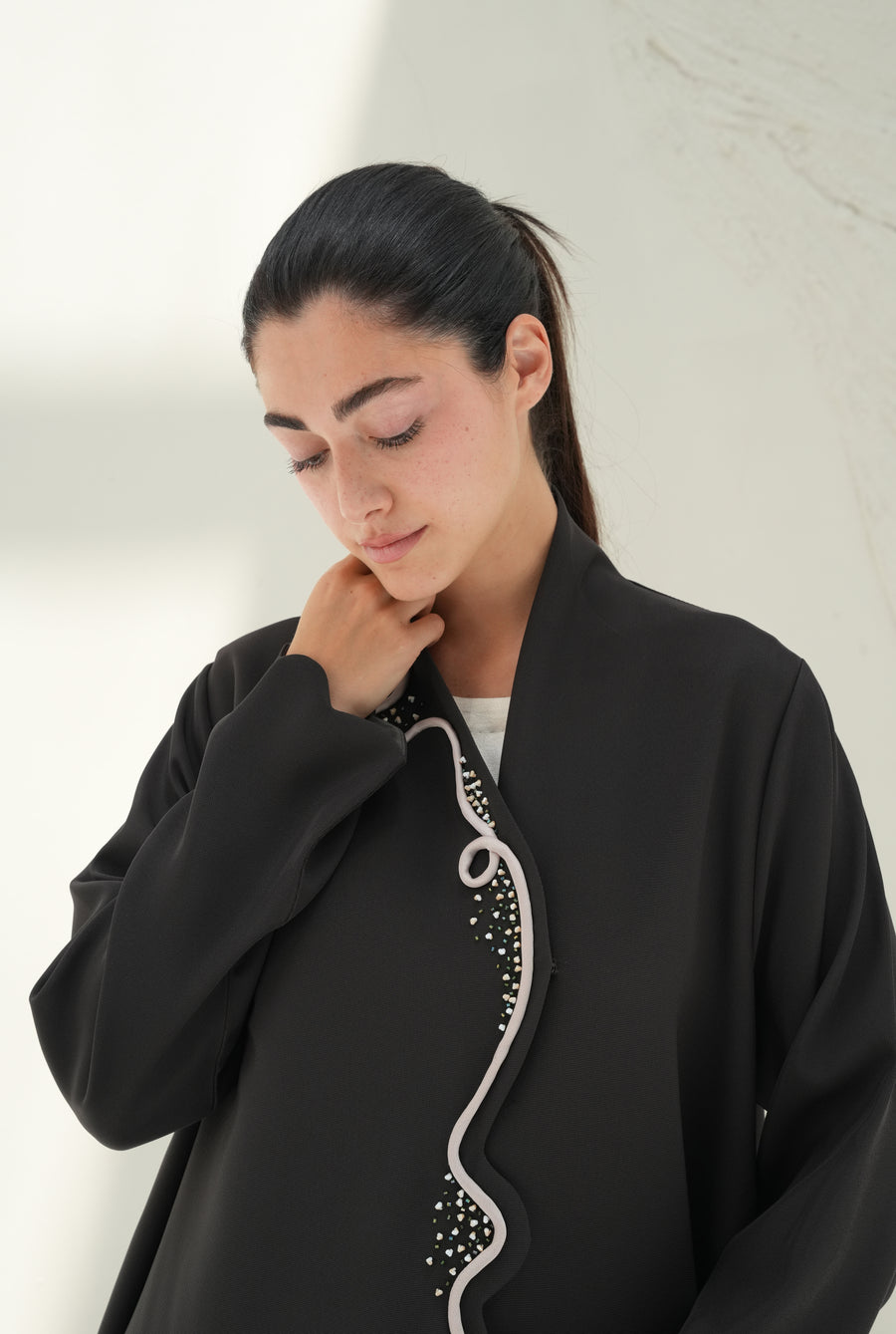 Olive Italian crepe abaya with handwork